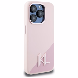Karl Lagerfeld Silikonais Shadow Metal Initial MagSafe viedtālruņa apvalks iPhone 15 Pro Max rozā