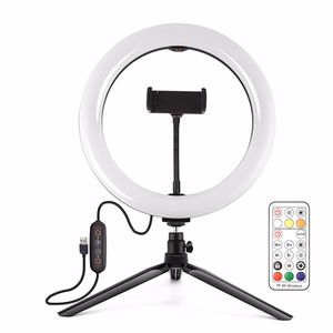 LED gredzena lampa 26cm ar statīvu 8.3cm, telefona turētājs, USB
