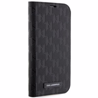 KARL LAGERFELD KLBKP14SSAKLPK IPHONE 14/15/13 6.1 "GRĀMATIŅAS TIPA MACIŅŠ MELNS / MELNS SAFFIANO MONOGRAM