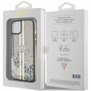 Guess Liquid Glitter Gold Stripes viedtālruņa apvalks iPhone 15 Plus / 14 Plus - melns