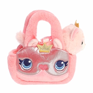 Fancy Pals videi draudzīga princeses kaķenes plīša rotaļlieta ar zelta kroni rozā somiņā, 20 cm