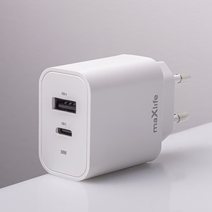 Maxlife MXTC-06-30AC PD QC lādētājs 1x USB-C 1x USB 30W balts + USB-C - USB-C kabelis 60W