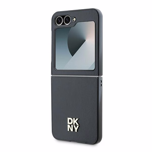 DKNY Viedtālruņa apvalks Samsung Galaxy Z Flip6 ar ādas un metāla dizainu Stack Logo – melns