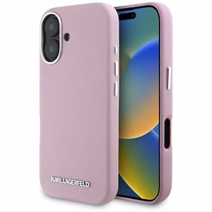 Karl Lagerfeld Saffiano pilnībā pārklāts iegarena metāla logotipa magnētiskais viedtālruņa apvalks iPhone 16 - rozā