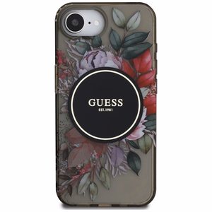 Guess IML Flowers magnētiskais viedtālruņa apvalks iPhone 16e - melns