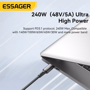 USB kabelis Essager Ultra tumši pelēks Type-C / Type-C 200cm (līdz 240W!!!)