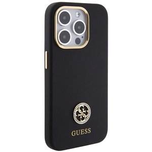 Guess silikona Logo Strass 4G viedtālruņa apvalks iPhone 15 Pro Max - melns