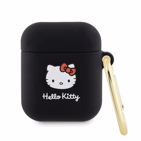 Hello Kitty silikona 3D Kitty galvas apvalks AirPods 1/2 - melns