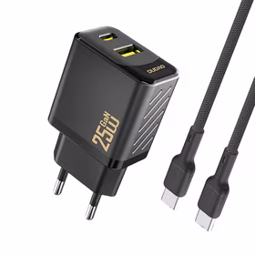 Dudao A26TCEU PD QC 25W GaN USB-A USB-C Wall Lādētājs with USB-C Kabelis - Melns