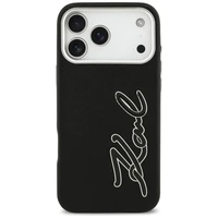 Karl Lagerfeld FW graudainas Signature Logo viedtālruņa apvalks iPhone 17 Pro Max – melns