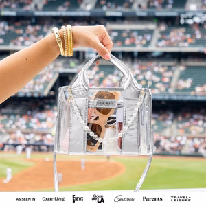 Case-Mate Micro Tote Bag water-resistant shoulder bag, Silver Chrome / Clear