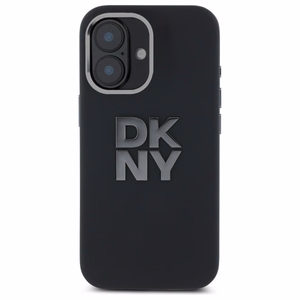 DKNY Liquid Silicone Metal Logo viedtālruņa apvalks iPhone 16 - melns