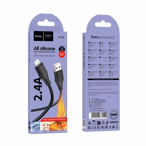 Silicone Cable USB A to Lightning Hoco 2,4A 1 m X124 black