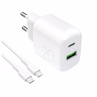 Puro PROLITE 20W sienas lādētājs USB-A / USB-C + USB-C - USB-C kabelis 1.2m - balts