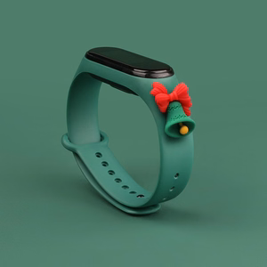 Siksna Xmas Xiaomi Mi Band 3 / 4 Ziemassvētku silikona siksna aproce ar zvaniņu - tumši zaļa