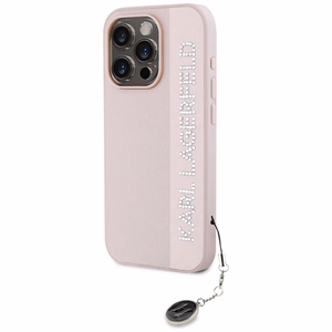 Karl Lagerfeld Saffiano Rhinestones & Charm viedtālruņa apvalks iPhone 15 Pro - rozā