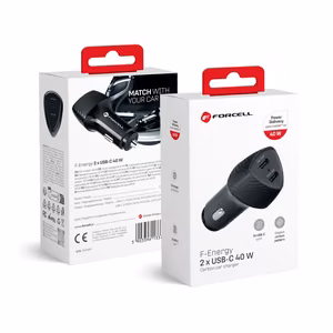 FORCELL CARBON automašīnas lādētājs Type C 3.0 PD20W + Type C 3.0 PD20W CC50-2C melns (Kopā 40W)
