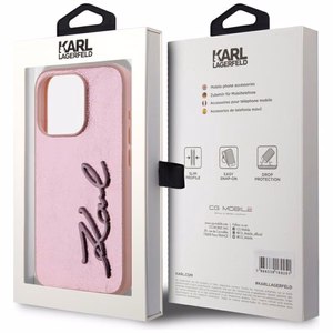 Karl Lagerfeld Wrinkled Metal Signature viedtālruņa apvalks iPhone 15 Pro - rozā