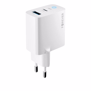 Forever TC-06-65AC GaN PD QC lādētājs 1x USB-C 1x USB 65W balts