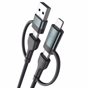 3mk Hyper Cable N-SERIES 2 in 2 USB-A / USB-C un USB-C / Lightning 1,2 m QC 3.0 9V/2A 60W - melns