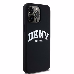 DKNY Šķidrs silikona balts drukāts logotips magnētiskais viedtālruņa apvalks iPhone 13 Pro Max - melns