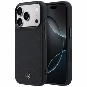 Mercedes Leather Mesh with Bow Line MagSafe maciņš iPhone 17 Pro Max, melns