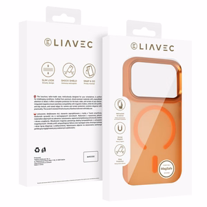 Liavec Cloudy maciņš ar metāla kameras rāmi priekš Iphone 17 Pro oranžs (kameras vadības poga)