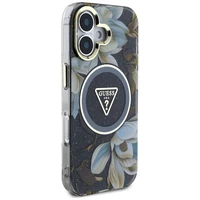 Guess Glitter Flowers Triangle Buttons Magnētiskais viedtālruņa apvalks iPhone 16 - melns
