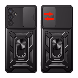 Hybrid Armor Camshield case for Samsung M14 with camera cover - black