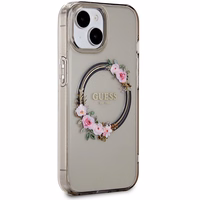 Guess IML Flowers Wreath MagSafe viedtālruņa apvalks iPhone 15 / 14 / 13 - melns