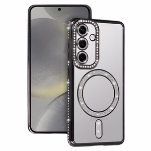 Magnētiskais Bling MagSafe apvalks viedtālrunim Samsung Galaxy S25 FE melns