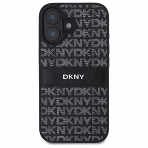 DKNY tekstūras raksta svītrains viedtālruņa apvalks iPhone 16 - melns