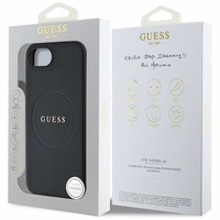 Guess PU Grained Classic Logo viedtālruņa apvalks iPhone 16e ar MagSafe - melns