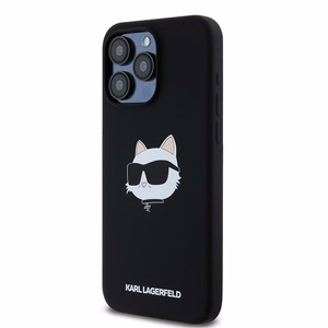 Karl Lagerfeld silikona Choupette Head magnētiskais viedtālruņa apvalks iPhone 15 Pro Max - melns