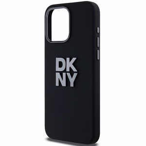 DKNY šķidrā silikona metāla logotipa viedtālruņa apvalks iPhone 15 Pro - melns