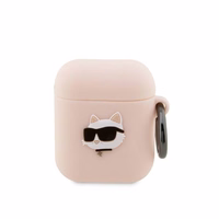 Karl Lagerfeld KLA2RUNCHP AirPods 1/2 apvalks rozā/rozā silikona Choupette galva 3D