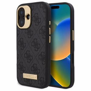 Guess 4G logotipa plāksnītes Magnētiskais iPhone 16 viedtālruņa apvalks – melns