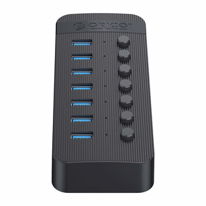 Orico CT2U3-7AB 7x USB-A 3.0 centrmezgls ar slēdžiem - melns