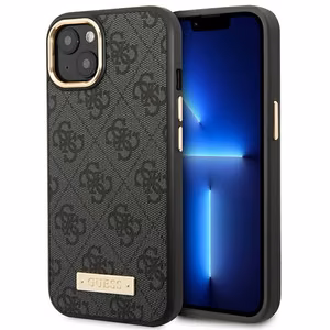 Guess GUHMP14MU4GPRK iPhone 14 Plus 6.7 "melns / melns cietais apvalks 4G logotipa plāksne Magnētiskais