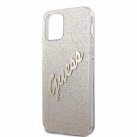Guess GUHCP12LPCUGLSGO iPhone 12 Pro Max 6.7" zelts kietais vāciņš Glitter Gradient Script