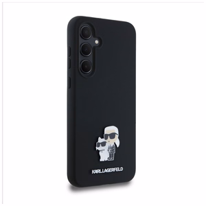 Karl Lagerfeld Silikona Karl&Choupette Metal Pin viedtālruņa apvalks Samsung Galaxy A35 - melns