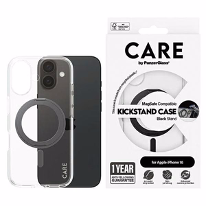 CARE by PanzerGlass Funkcionālais viedtālruņa apvalks ar statīvu iPhone 16 6.1" melns/melns Magnētiskais 1321