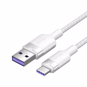 USB 2.0 A uz USB-C 6A Vention CTOWF 1M kabelis (balts)