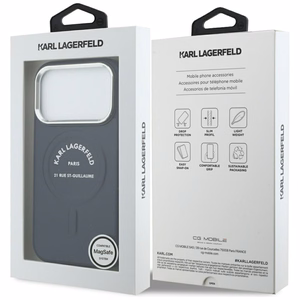 Karl Lagerfeld Embossed Open Ring RSG Logo MagSafe vāciņš iPhone 18 Pro Max / 17 Pro Max; krāsa: zila