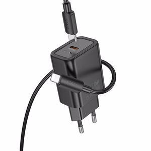 Lādētājs viedtālrunim Hoco USB C QC PD 30W + kabelis USB C uz Lightning N62 melns