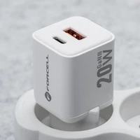 FORCELL F-ENERGY Mini GaN III VT-35A ceļojumu lādētājs ar 1 x Type C + 1x USB A ligzdām, PD QC4.0 20W balts