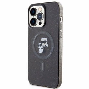 Karl Lagerfeld Karl&Choupette Mirdzošs Magnētiskais viedtālruņa apvalks iPhone 15 Pro Max - melna