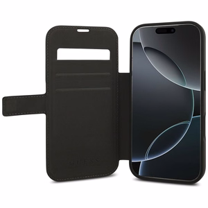 Guess Book 4G Metal Logo viedtālruņa apvalks iPhone 17 Pro - melns