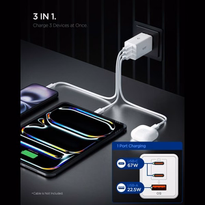 Spigen Essential EE673EU 3 portu 67 W sienas lādētājs - balts