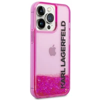Karl Lagerfeld Liquid Glitter Elong viedtālruņa apvalks iPhone 14 Pro - rozā